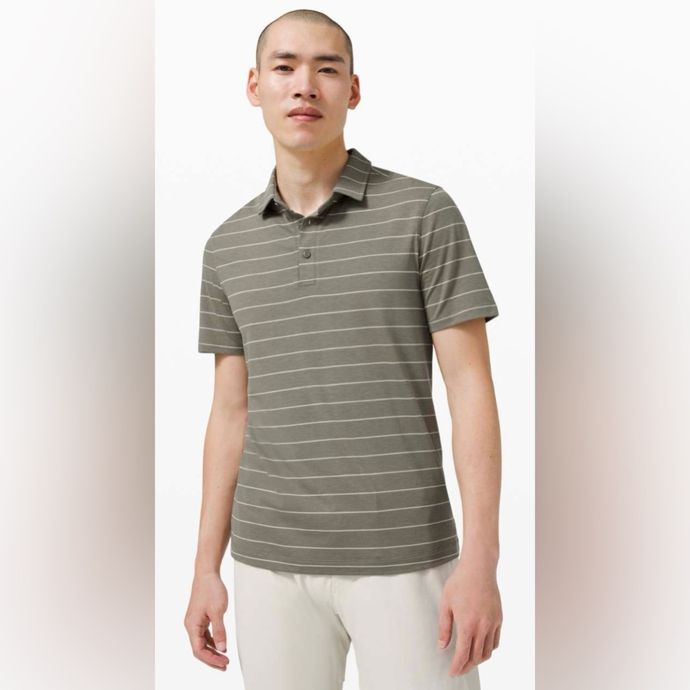 Lululemon- Evolution Polo- Nevis Stripe Grey‎ Sage- L-Excellent condition!!